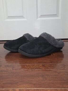 Men's Rolled Faux Fur Collar Memory Foam Black Slip-On Slippers Size 11 Casual